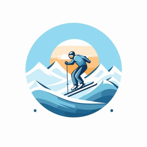 Skier in the mountains. Vector illustration on a white backgroun