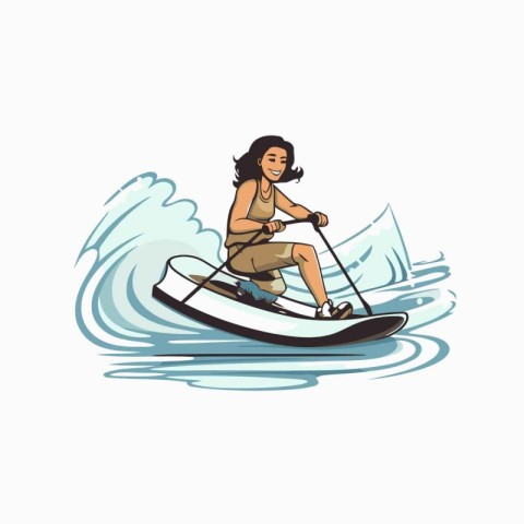 Woman on Stand Up Paddle Board. Water Sport Vector Illustration