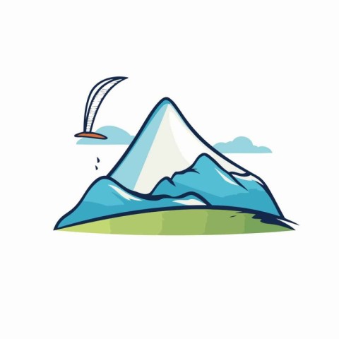 Mountain and windsurfing. Vector illustration on white backgroun