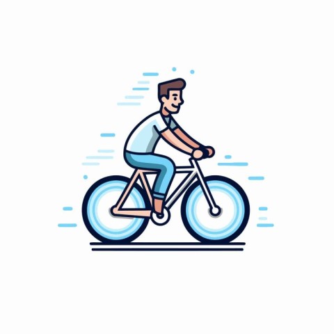 Vector illustration of a man riding a bicycle. Flat line style d