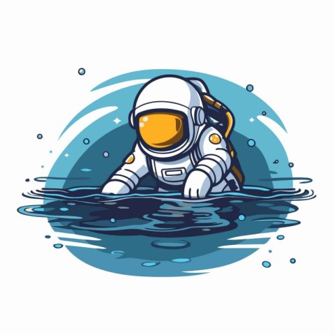 Astronaut in the water. Vector illustration of a cartoon charact