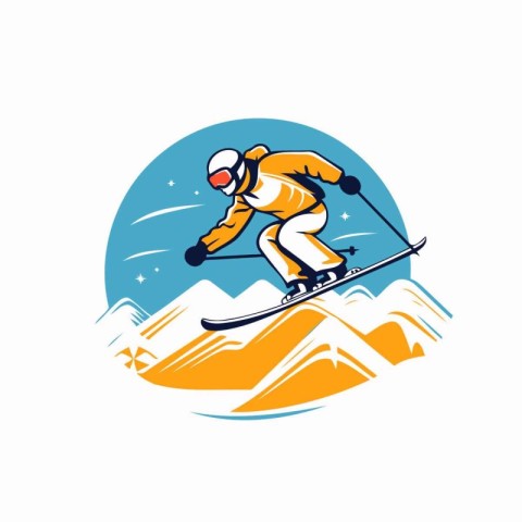 Skiing icon. Vector illustration of skier in helmet and goggles