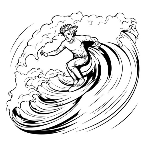 Surfer on a wave. Vector illustration ready for vinyl cutting.