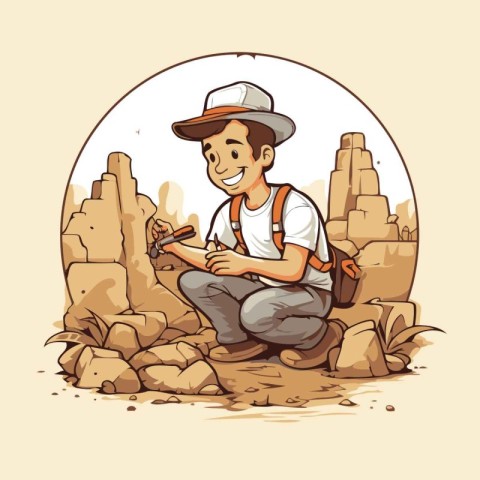 Tourist in the desert. Vector illustration of a tourist with a m