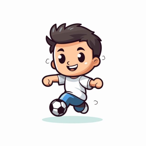 Cute boy playing soccer cartoon character vector Illustration on