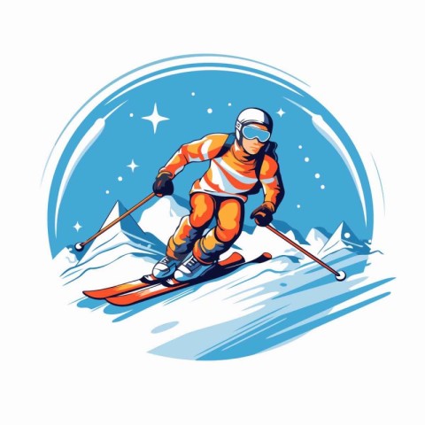 Skiing in the mountains. Winter sports. Vector illustration.