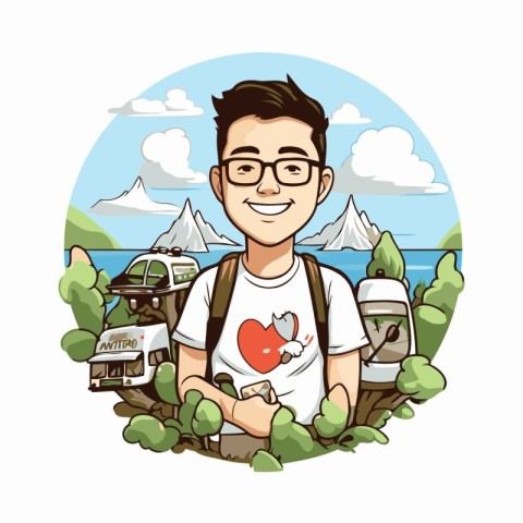 Tourist man cartoon icon vector illustration graphic design vect