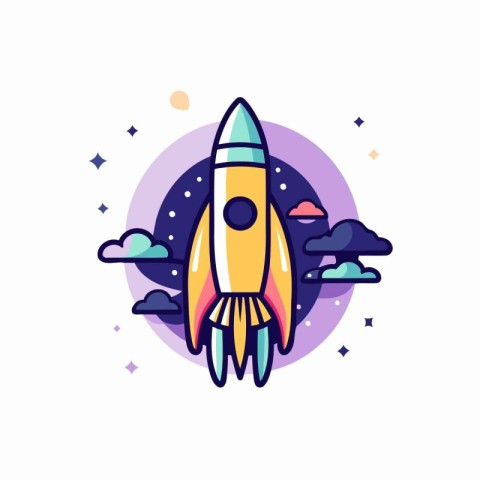 Space rocket icon in flat line style. Vector illustration on whi