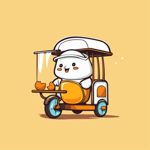 Cute cat riding a tuk tuk. Vector illustration.