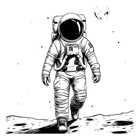 Astronaut in space. Black and white vector illustration for your