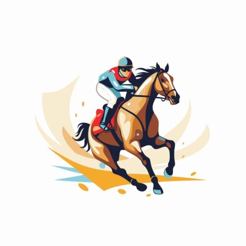 Horse race jockey in helmet riding on gallop. Vector illustratio