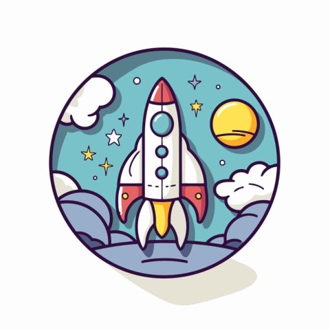 Space rocket in circle icon. Vector illustration of space ship i