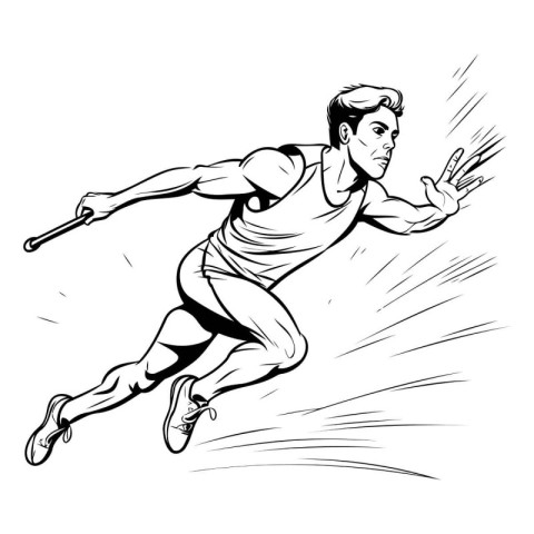 Badminton player jumping. Black and white illustration ready for