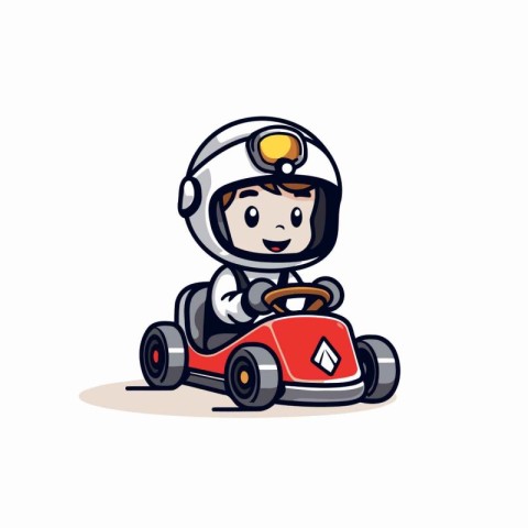 Cute little boy driving a race car. cartoon vector illustration.