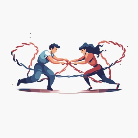 Tug of war. Fight between two people. Vector illustration.