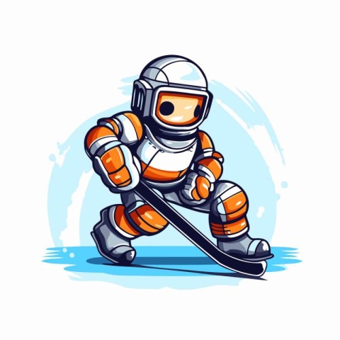 Astronaut in space suit on skates. Vector illustration.