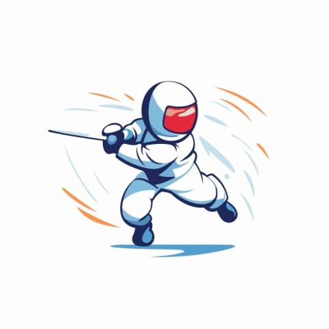 Astronaut flying with a sword. Vector illustration on white back