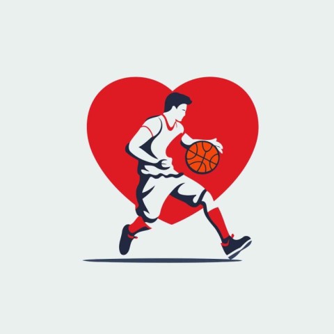 Basketball player with a ball in the form of heart. Vector illus