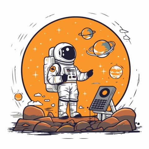 Astronaut in the outer space. Vector illustration in a flat styl