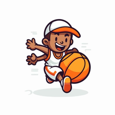 Basketball player running with ball. Vector illustration in cart