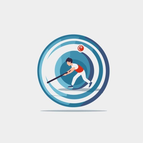 Baseball player hits the ball with a bat. Flat vector illustrati