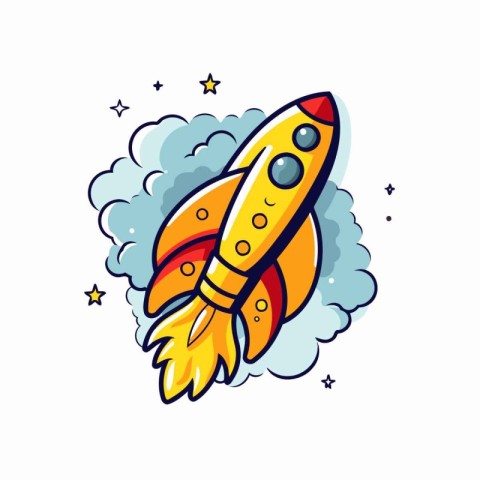 Rocket icon in cartoon style on a white background. Vector illus