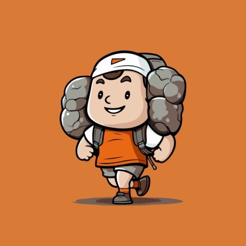 Hiker Cartoon Character Mascot Design Concept - Vector Illustrat