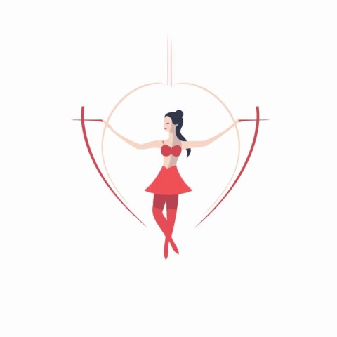 Ballerina in red dress with bow and arrow. Flat vector illustrat