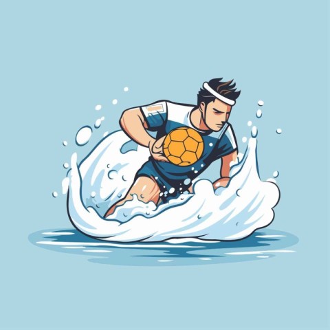 Vector illustration of a man surfing on a wave. Cartoon style.