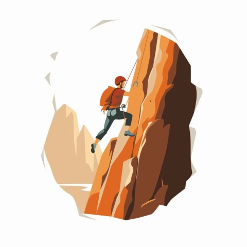 Vector illustration of a rock climber on a cliff. Flat style.