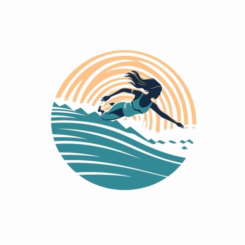 Surfer girl in the ocean. Vector illustration on a white backgro