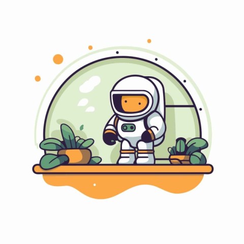 Astronaut with carrot. Vector illustration in flat cartoon style