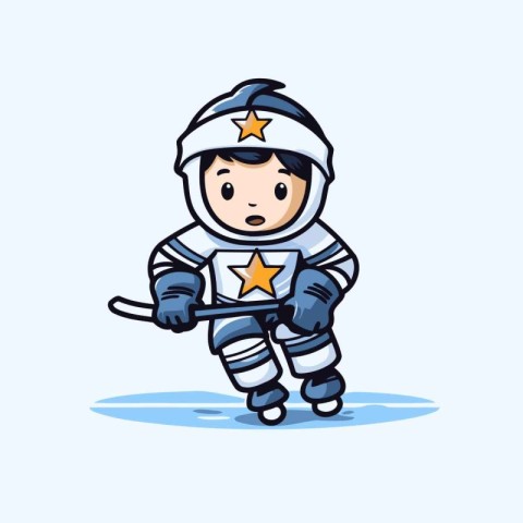 Cartoon hockey player with a star on his head. Vector illustrati