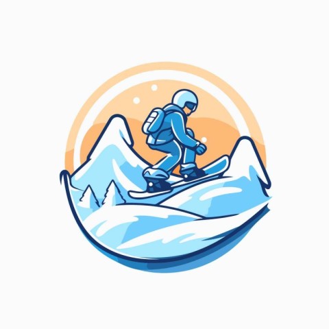 Snowboarder on the mountain. extreme sport logo. vector illustra