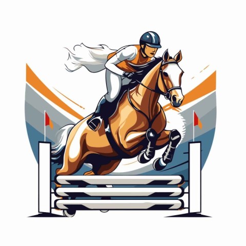 Equestrian sport. Jumping horse and rider. Vector illustration