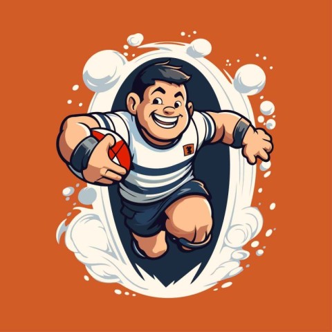 Rugby player with ball. Vector illustration in cartoon style.