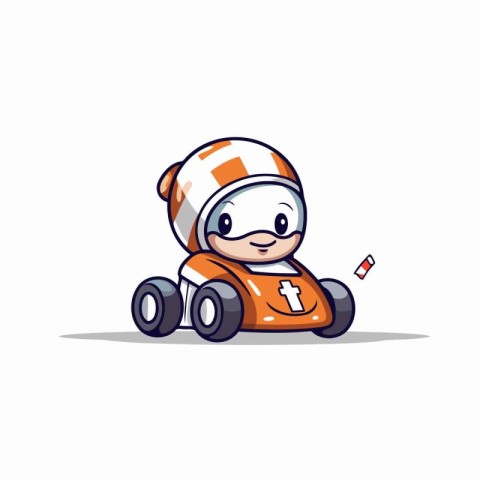 Cute astronaut riding a racing car. Vector illustration on white