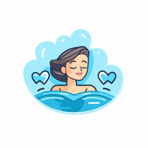 Vector illustration of a woman with closed eyes enjoying a bath