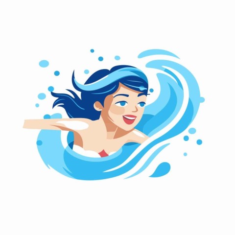 Young woman swimming in the pool. Vector illustration in cartoon