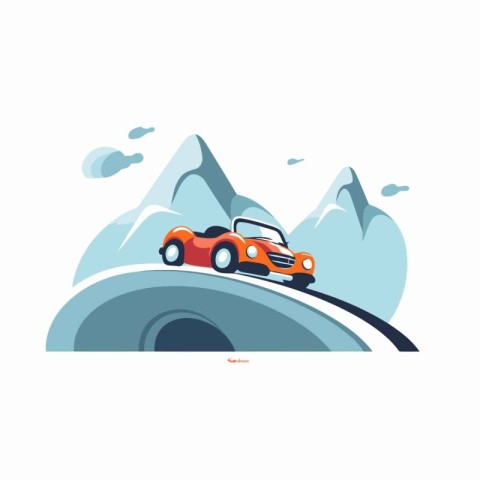 Cars driving on a mountain road. Vector illustration in flat sty