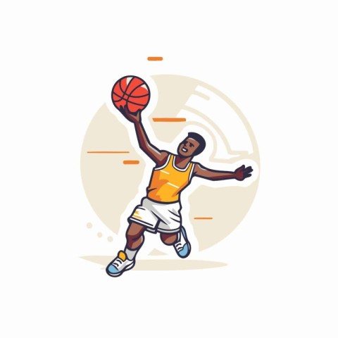 Basketball player with ball. Vector illustration in a flat style