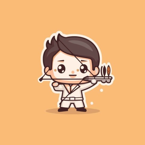 Cute boy playing bow and arrow cartoon character vector illustra