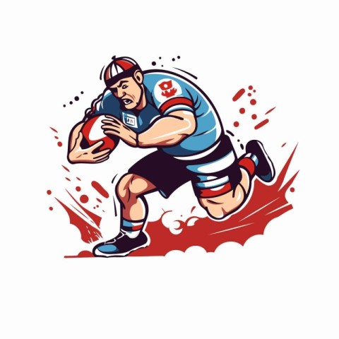 Rugby player with ball. Vector illustration in cartoon style.