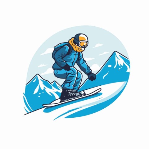 Snowboarder in mountains. Vector illustration of a snowboarder i