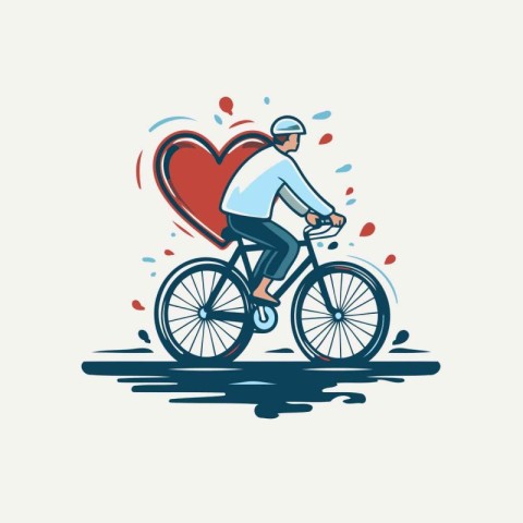 Cyclist with a heart on a bicycle. Vector illustration.