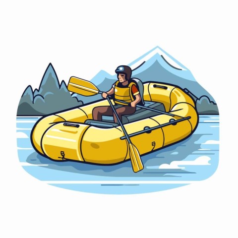 Kayak on the lake. Vector illustration in a flat style.