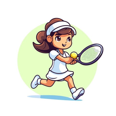 Cute little girl playing tennis. cartoon vector illustration iso