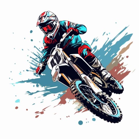 Motocross rider on the race. Grunge vector illustration