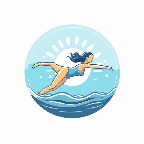 Girl swimming in the sea. Vector illustration in a flat style.