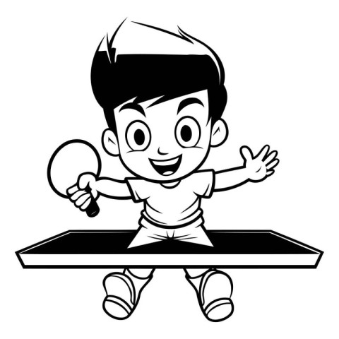 Boy playing table tennis - A vector illustration. a cartoon styl